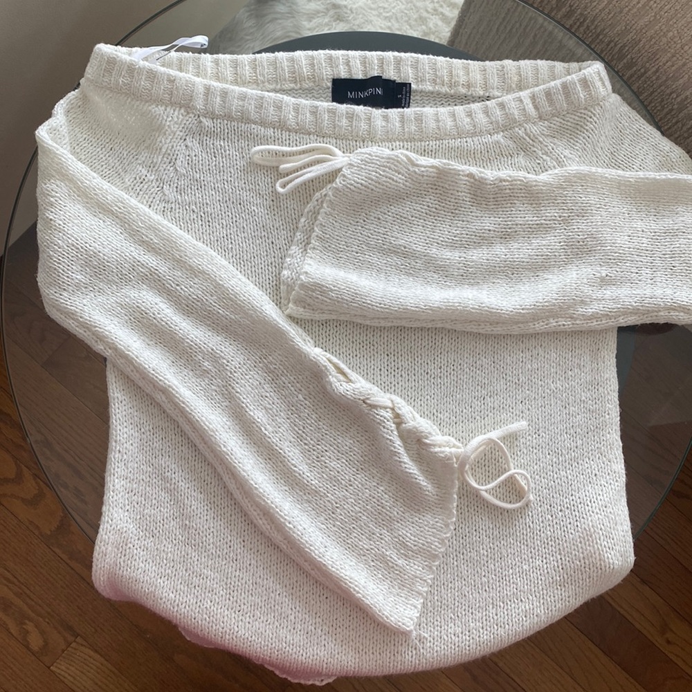 Off the shoulder light knit sweater